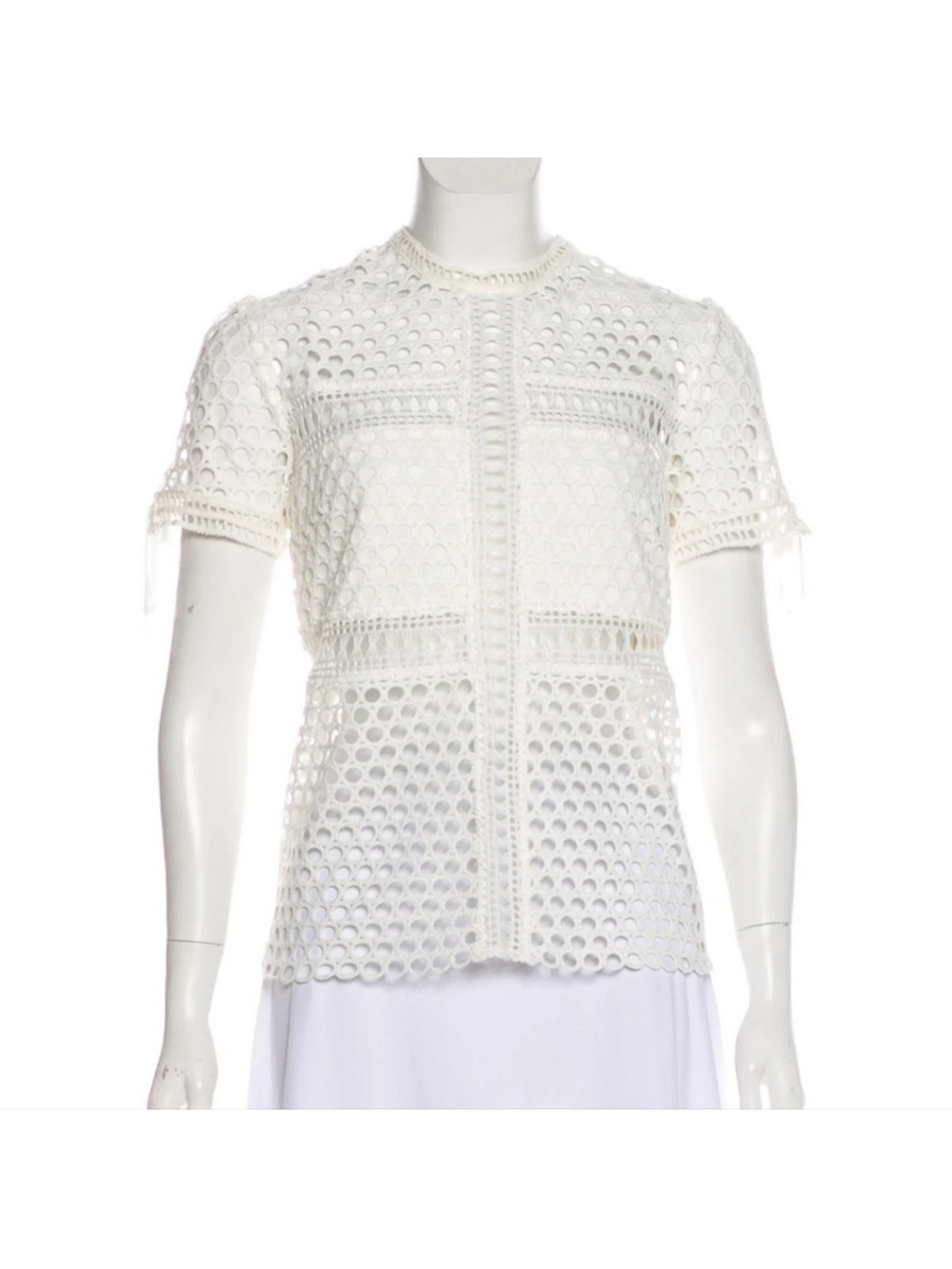 Self-Portrait White Eyelet Crochet Short Sleeve Top